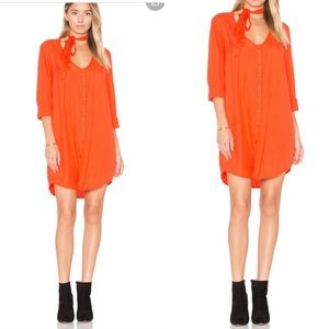 Revolve Tunic Dress Choker Tie Neck Red Orange